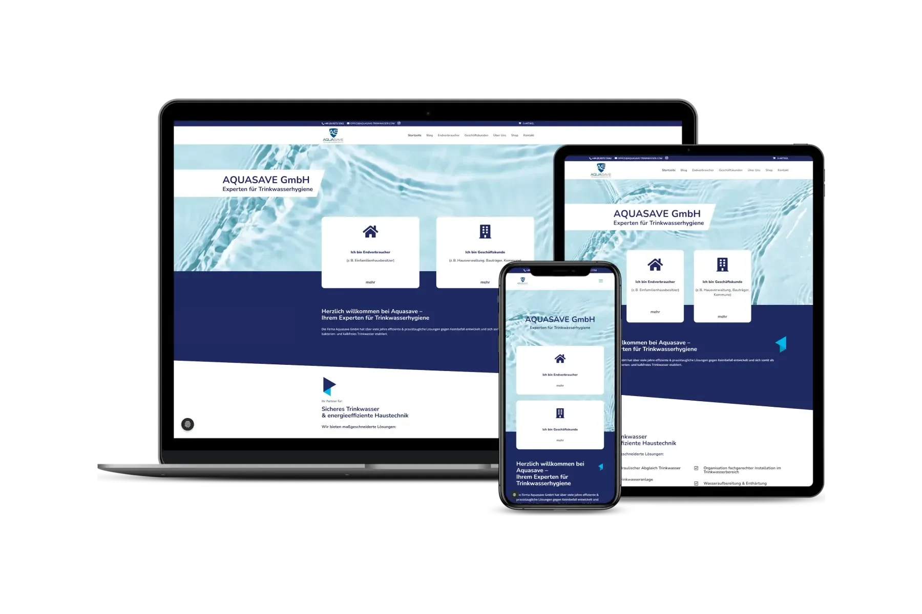 Website und Shop der Aquasave GmbH für Trinkwasserhygiene