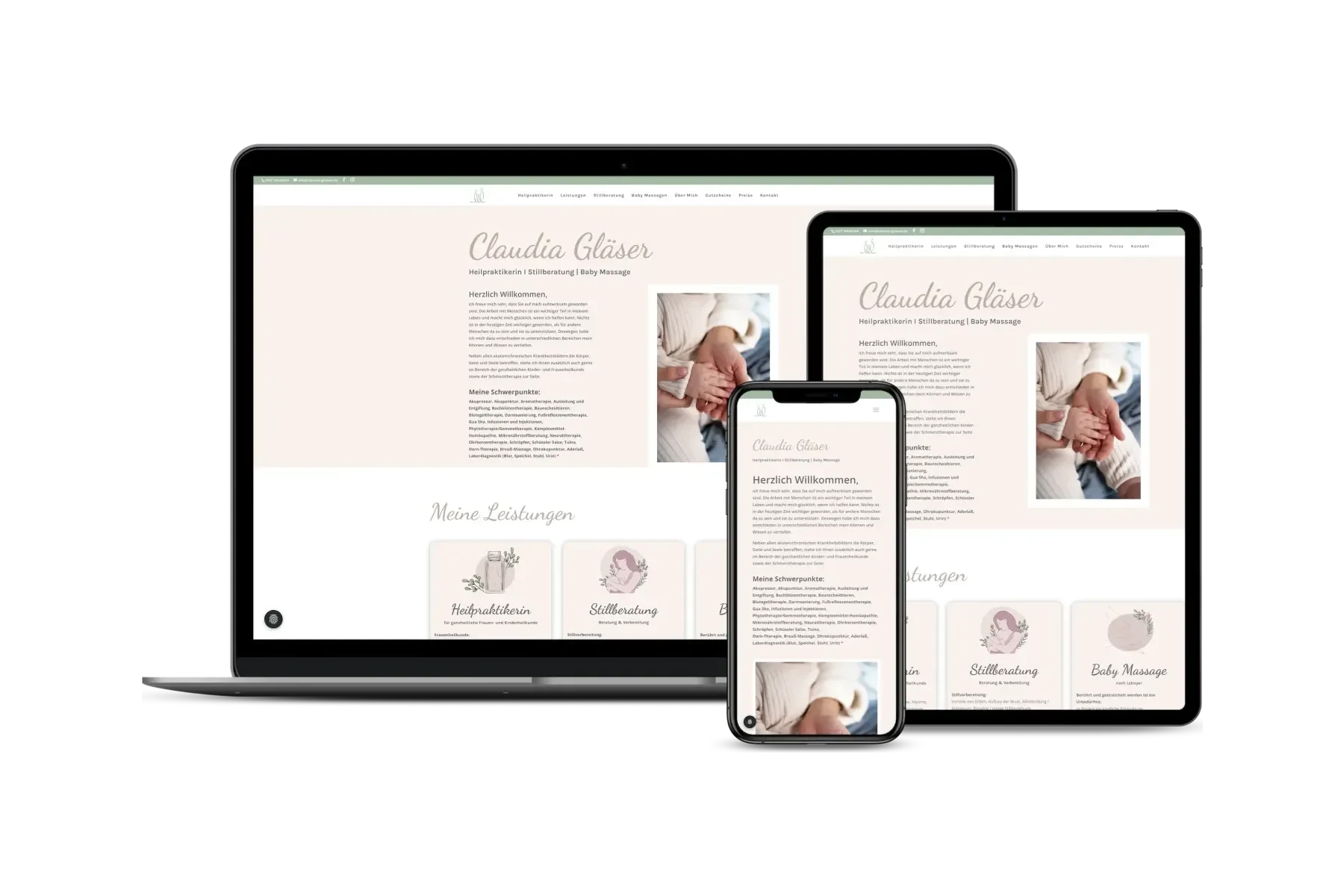 Website von Heilpraktikerin Claudia Gläser mit Stillberatung und Baby-Massage