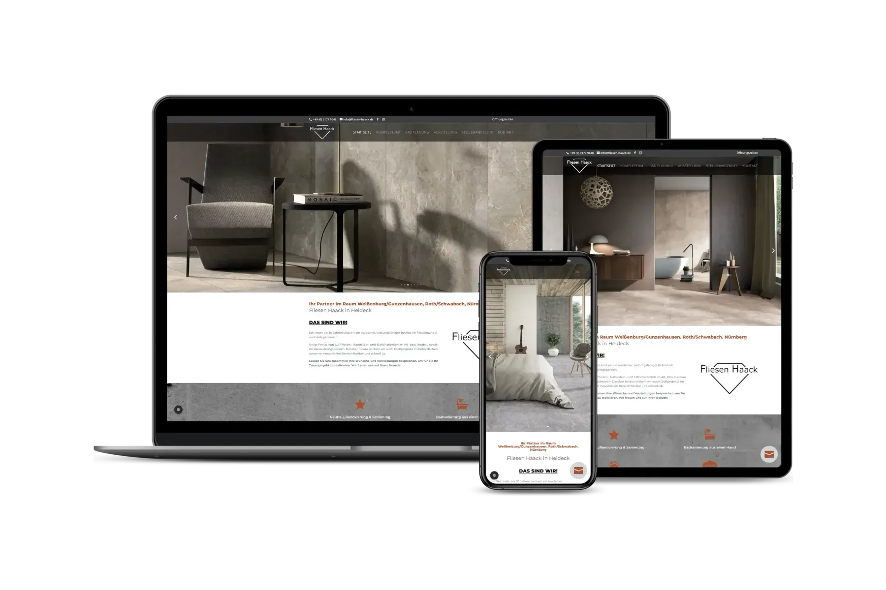 Website des Fliesenbetriebs Fliesen Haack in Heideck