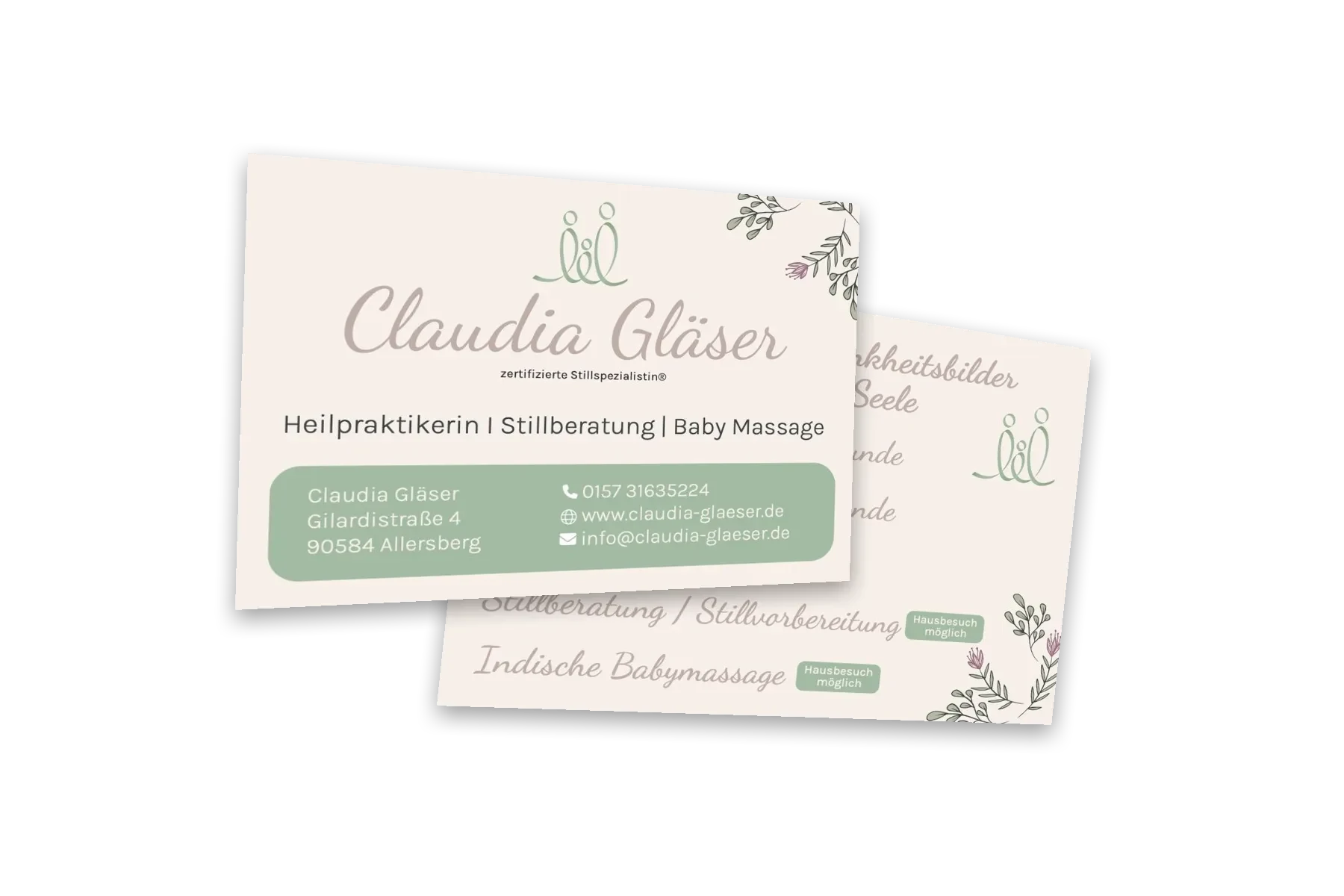 Flyer von Heilpraktikerin Claudia Gläser, Vorder- und Rückseite