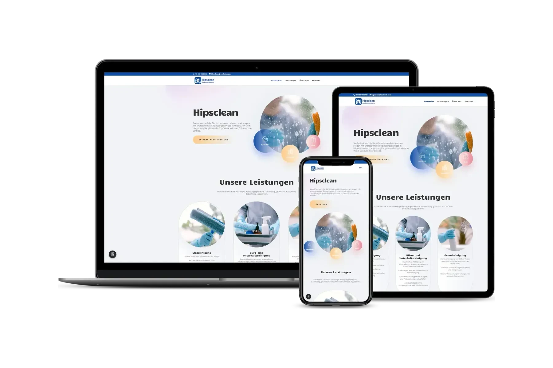 Website der Gebäudereinigung Hipsclean