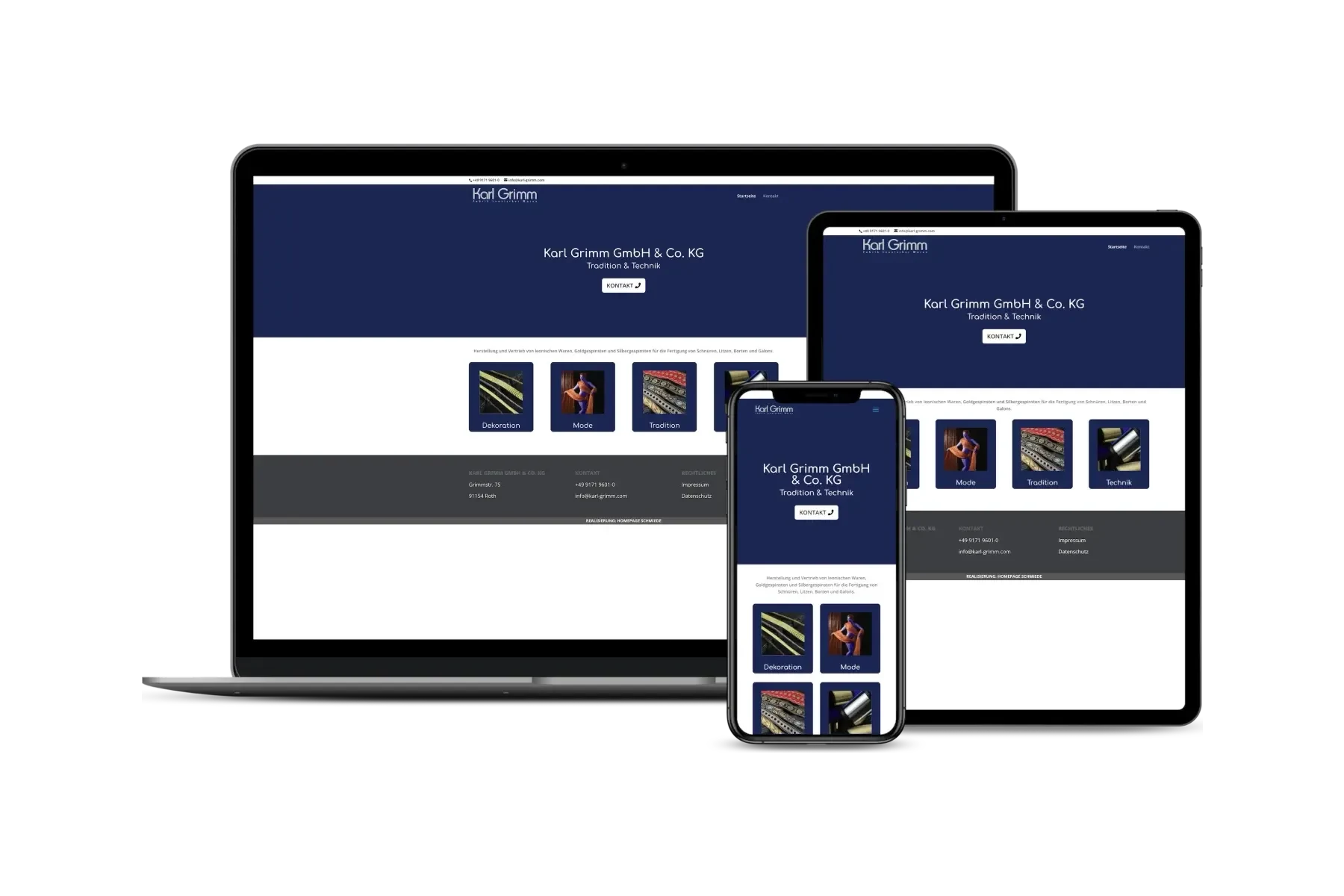 Website der Karl Grimm GmbH aus Roth, Fabrik leonischer Waren