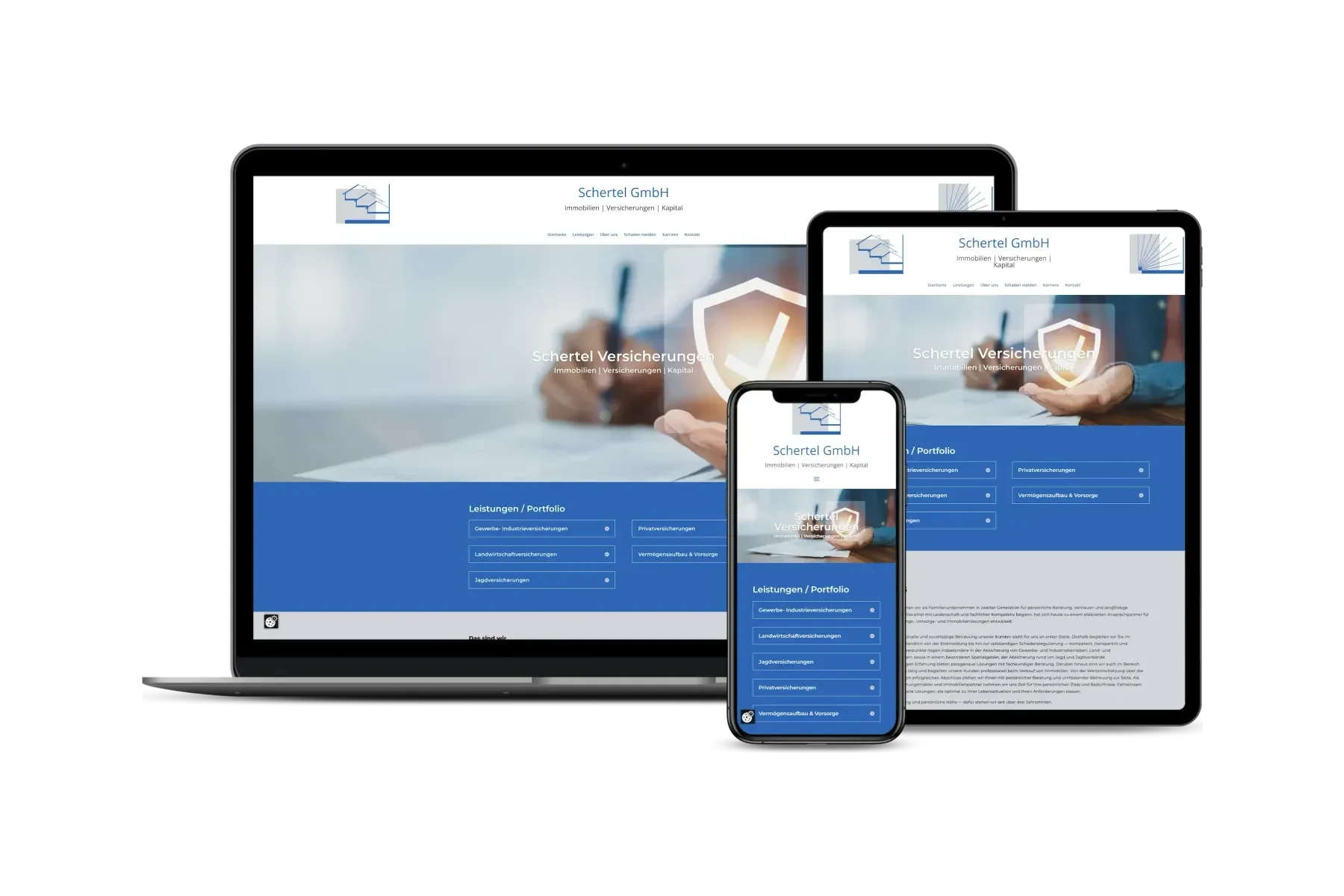 Website der Schertel GmbH aus Heideck für Versicherungen und Immobilien
