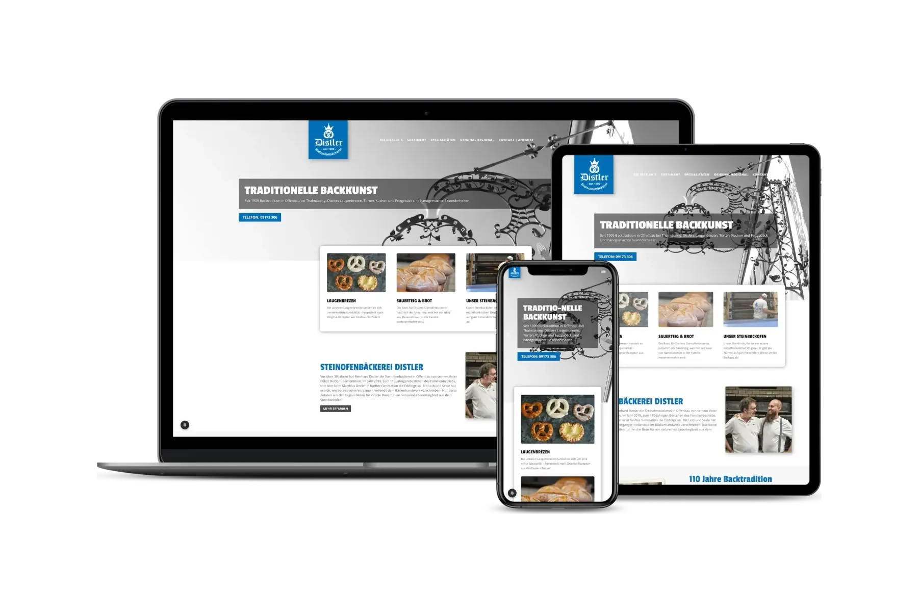 Website der Steinofenbäckerei Distler