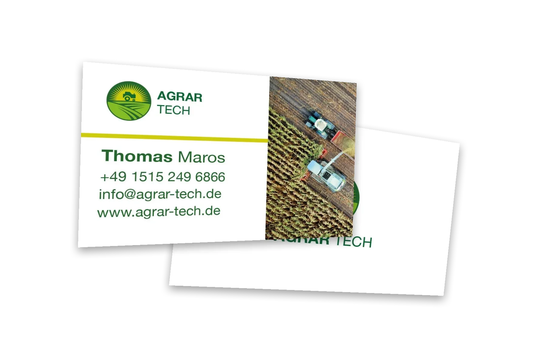 Visitenkarte von Agrar Tech, Vorder- und Rückseite