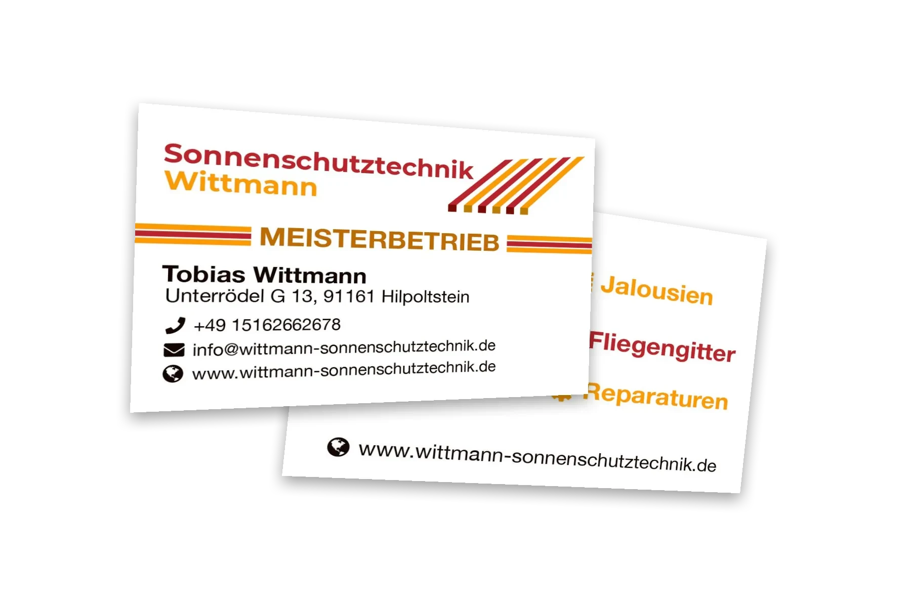 Visitenkarte der Sonnenschutztechnik Wittmann, Vorder- und Rückseite