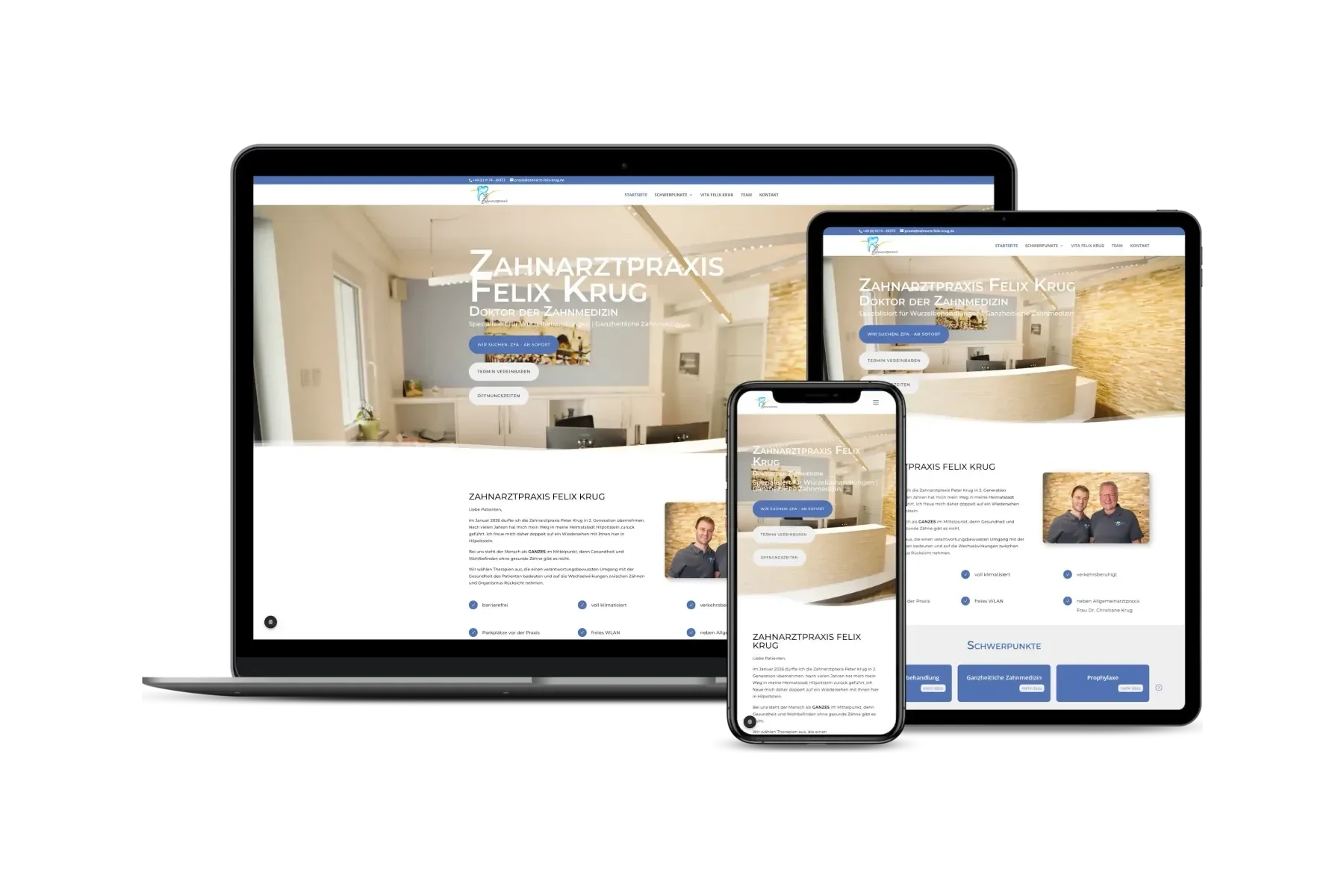 Website der Zahnarztpraxis Felix Krug